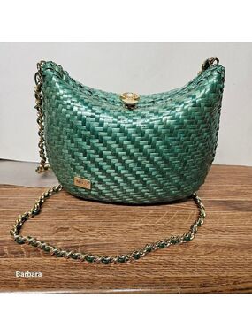 Nelly Green Handwoven Basket Weave Messenger Shoulder Bag